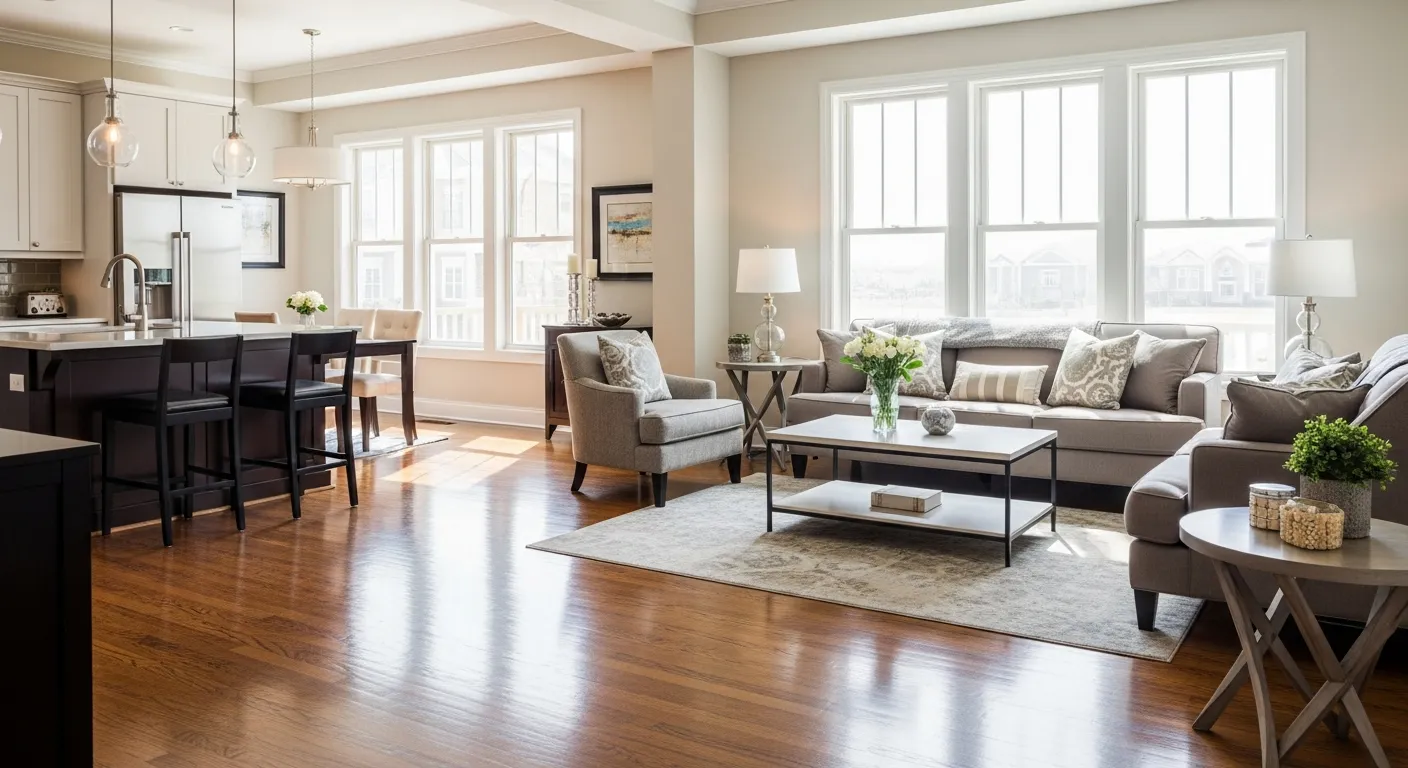 Sparkling clean living room after professional house cleaning in Mesa